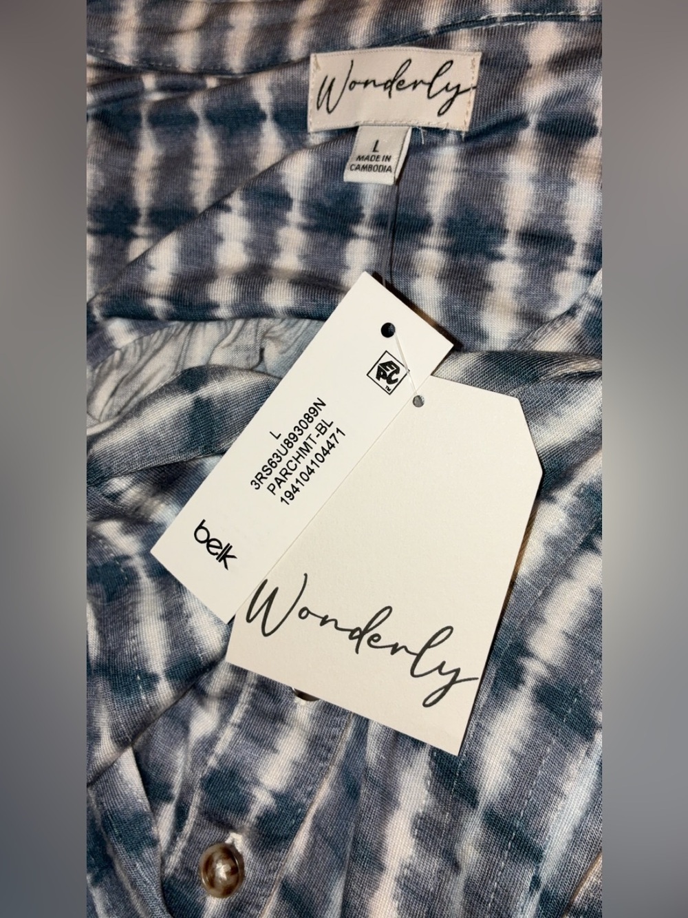 NWT Wonderly Blue Tie Dye Tunic Henley Top Large - Picture 6 of 7